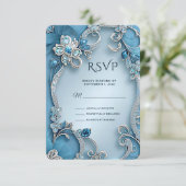 Blue Ornate Floral RSVP Card (スタンド正面)
