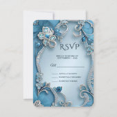 Blue Ornate Floral RSVP Card (正面)