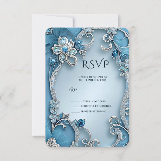 Blue Ornate Floral RSVP Card (正面)