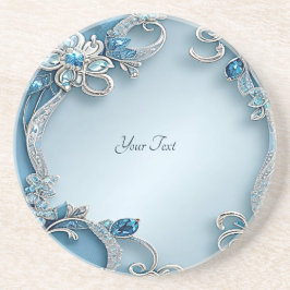 Blue Ornate Floral Sandstone Coaster コースター
