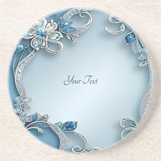 Blue Ornate Floral Sandstone Coaster コースター (正面)
