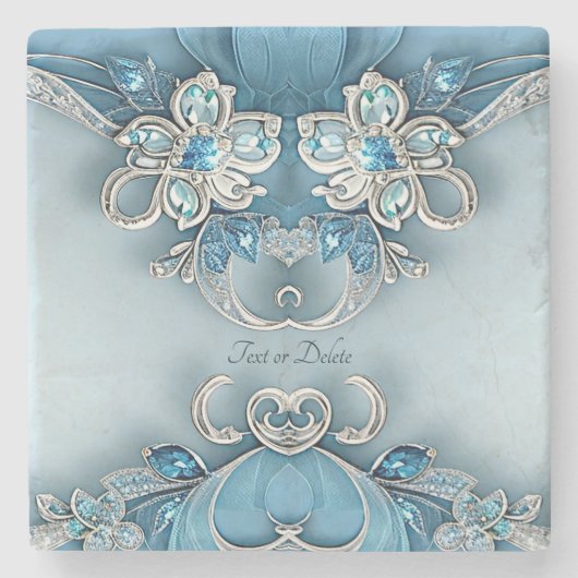 Blue Ornate Floral Stone Coaster ストーンコースター (正面)