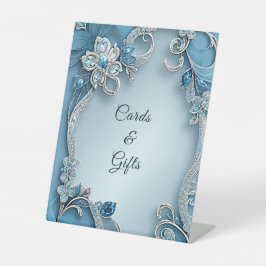 Blue Ornate Floral Tabletop Signs 台座サイン