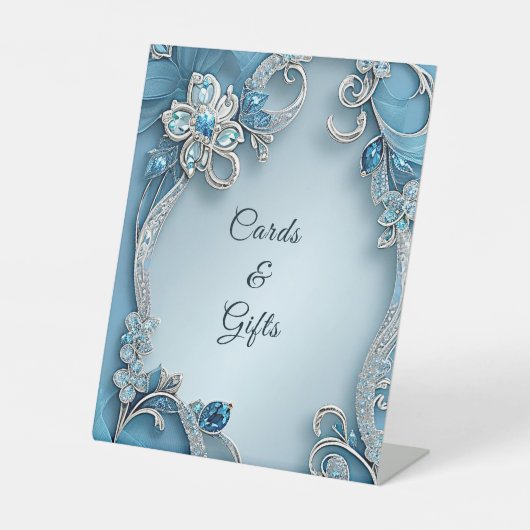 Blue Ornate Floral Tabletop Signs 台座サイン (正面)