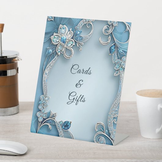 Blue Ornate Floral Tabletop Signs 台座サイン (インサイチュ)