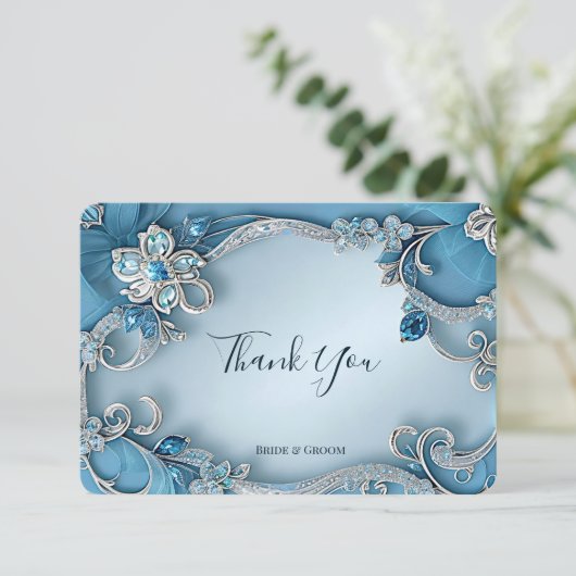 Blue Ornate Floral Thank You Card サンキューカード (スタンド正面)