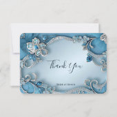 Blue Ornate Floral Thank You Card サンキューカード (正面)