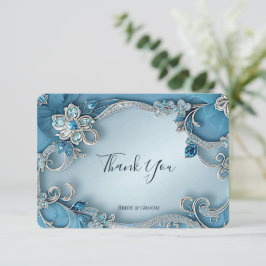 Blue Ornate Floral Thank You Card サンキューカード