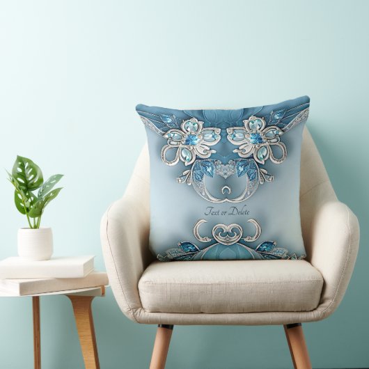 Blue Ornate Floral Throw Pillow クッション (椅子)