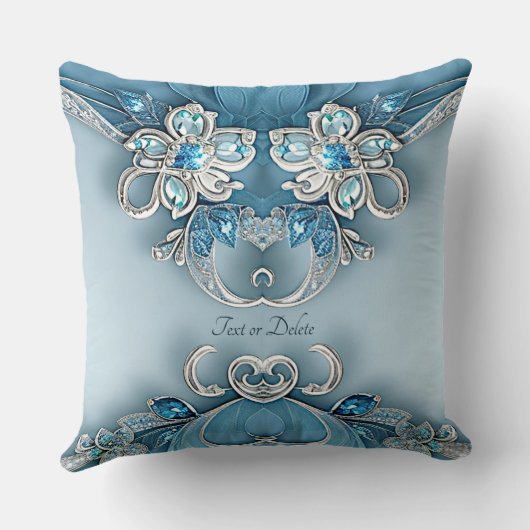 Blue Ornate Floral Throw Pillow クッション (裏面)