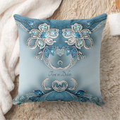 Blue Ornate Floral Throw Pillow クッション (ブランケット)