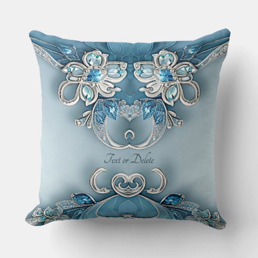 Blue Ornate Floral Throw Pillow クッション (正面)