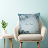 Blue Ornate Floral Throw Pillow クッション (椅子)