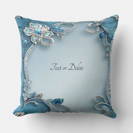 Blue Ornate Floral Throw Pillow クッション