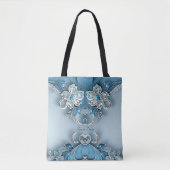 Blue Ornate Floral Tote Bag トートバッグ (正面)