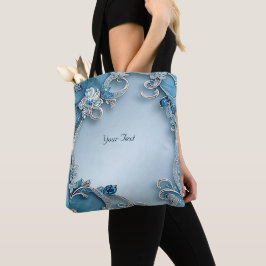 Blue Ornate Floral Tote Bag トートバッグ