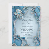 Blue Ornate Floral Wedding Invitation 招待状 (正面)