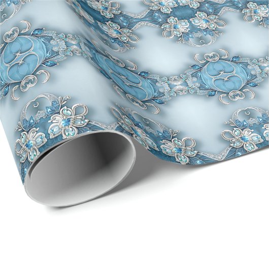 Blue Ornate Floral Wrapping Paper ラッピングペーパー (ロールコーナー)