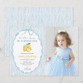 Blue Our main Squeeze Lemon 1st Birthday Photo 招待状 (正面/裏面)