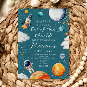 Blue Out of This World Rocket & Astronaut Kids  招待状