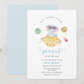 Blue Outer Space Elephant Baby Shower  招待状 (正面/裏面)