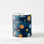 Blue Outer Space Planets Seamless Pattern コーヒーマグカップ (中央)