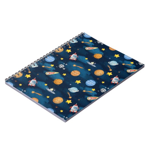 Blue Outer Space Planets Seamless Pattern ノートブック (左側)