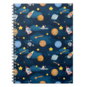 Blue Outer Space Planets Seamless Pattern ノートブック (正面)