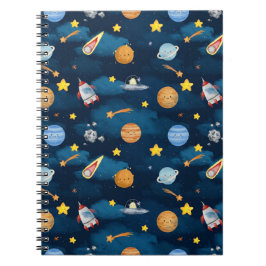 Blue Outer Space Planets Seamless Pattern ノートブック