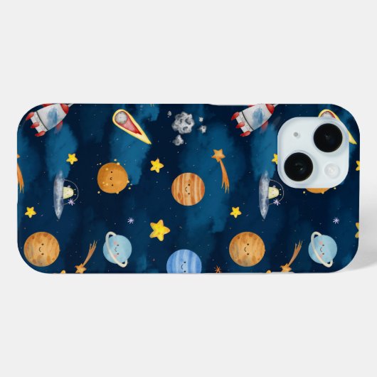 Blue Outer Space Planets Seamless Pattern Case-Mate iPhoneケース (裏面 (横))