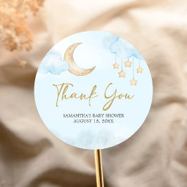 Blue Over the Moon Baby Shower ラウンドシール