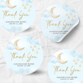Blue Over the Moon Baby Shower ラウンドシール