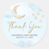 Blue Over the Moon Baby Shower ラウンドシール (正面)