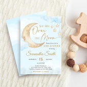 Blue Over the Moon Baby Shower  招待状