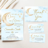 Blue Over the Moon Baby Shower  招待状