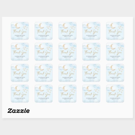 Blue Over the Moon Baby Shower  Square Sticker スクエアシール (シート)