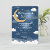 Blue Over the Moon Gender Neutral Baby Shower 招待状 (スタンド正面)