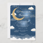 Blue Over the Moon Gender Neutral Baby Shower 招待状 (正面)