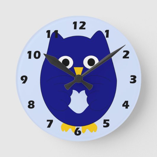 Blue Owl Design ラウンド壁時計 (正面)
