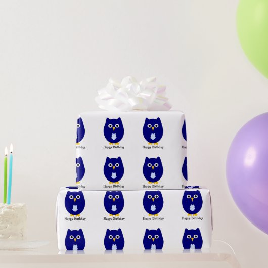 Blue Owl Design Birthday Gift ラッピングペーパー (パーティーギフト)