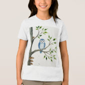 Blue owl on a tree branch トライブレンドTシャツ (正面)