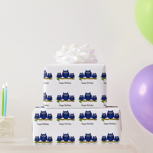 Blue Owls Design Birthday Gift ラッピングペーパー (パーティーギフト)