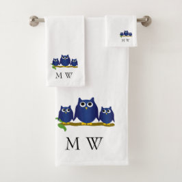 Blue Owls Design Monogrammed バスタオルセット