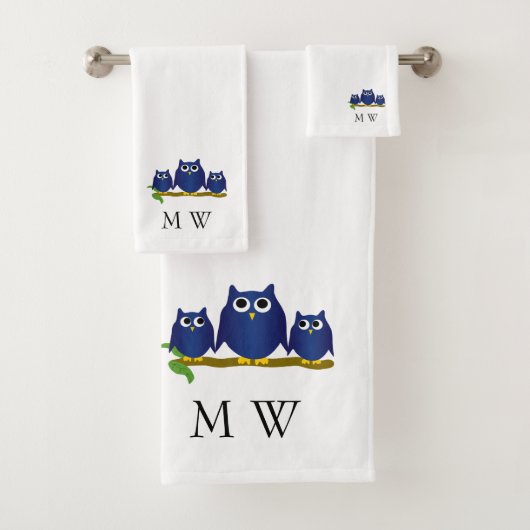 Blue Owls Design Monogrammed バスタオルセット (インサイチュ)