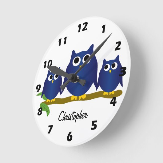 Blue Owls Design Personalised ラウンド壁時計 (傾斜)