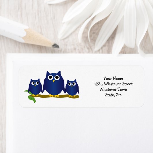 Blue Owls Design Return Address ラベル (インサイチュ)