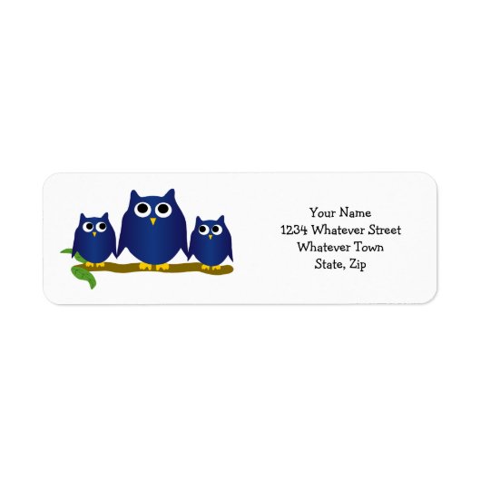 Blue Owls Design Return Address ラベル (正面)