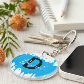 Blue Paint Splash Monogram Keychain Personalized キーホルダー (正面右)