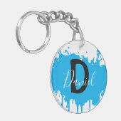 Blue Paint Splash Monogram Keychain Personalized キーホルダー (正面左)