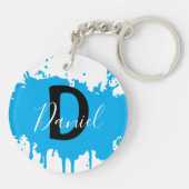 Blue Paint Splash Monogram Keychain Personalized キーホルダー (裏面)